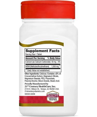 21st Century MSM 1000 mg - Methylsulfonylmethane 90 Tablets for Joint Health - Buy Online on GoSupps.com