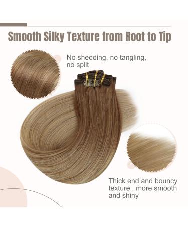 FSHINE 50cm Clip-In Hair Extensions - 20in Balayage Chocolate Brown to Dirty Blonde | 120g Real Remy Hair - 7Pcs #Ba10/14 - Buy Online on GoSupps.com