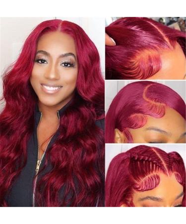 Burgundy Lace Front Wigs Human Hair 20 Inch 99J 13x4 Body Wave Lace Front Wigs Human Hair Pre Plucked Bleached Knots Colored Wine Red Wig Glueless With Baby Hair 160% Density Burgundy Wig HD Lace Frontal Wig for Black Wo...