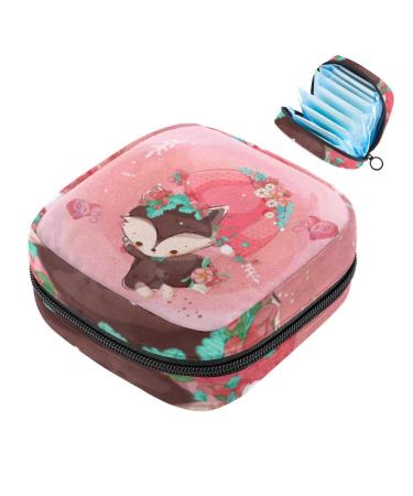 Portable women's binding-up bags menstrual cup bags feminine menstrual insert bag for teenage girls tampons for the first period cute childish fox pink multicolored 09
