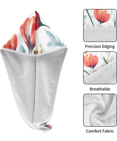 Red Flower Leaf Hair Towel 2 Pack - Super Absorbent Quick Dry Turbans for Women & Girls - Buy Online on GoSupps.com