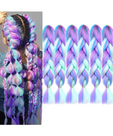 LDMY 24 Jumbo Braids Hair Extensions - Multi-Color Kanekalon Synthetic Hair for Women - 6PCs Pack in Pink Purple Blue Green - 100g/PC - Buy Online on GoSupps.com