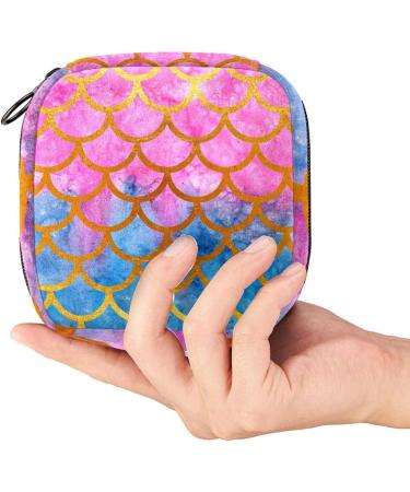 Colorful Mermaid Fish Scales Sanitary Napkin Storage Bag | Portable First Period Pads & Tampons Holder | Large Capacity Makeup Bag for Girls & Women - Buy Online on GoSupps.com