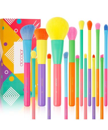 Docolor Makeup Brushes 15 Pcs Colourful Makeup Brush Set Premium Gift Synthetic Kabuki Foundation Blending Face Powder Blush Concealers Eyeshadow Rainbow Make Up Brush Set - Dream of Color 15 Piece Set