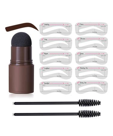 Eyebrow Stamp Kit 1-Step Brow Stamp and Shaping Kit Waterproof Eyebrow Stamp Shaping Set with 10 Eyebrow Styling Mode Card(Brown 1 Set) Dark Brown*2