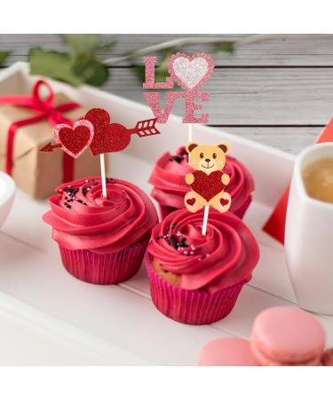 24PCS Happy Valentine's Day Cupcake Toppers Glitter Heart Love Valentines Food Picks Cake Decorations Supplies - Buy Online on GoSupps.com