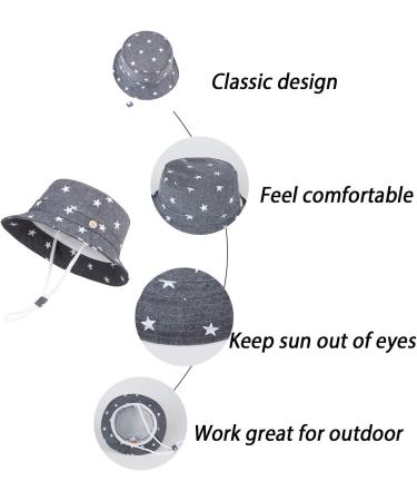 LANGZHEN Baby Girls Beach Sun Protection Hat - Adjustable Toddler Kids Wide Brim Play Hat - Dark Blue Stars (1-2 Years) - Buy Online on GoSupps.com