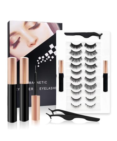 Magnetic Eyelashes Kit with Eyeliner - Natural Looking 10 Pairs | Reusable 3D False Lashes Pack with Tweezers - No Glue Needed! - Buy Online on GoSupps.com