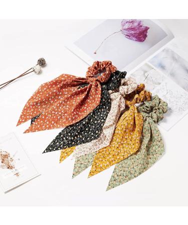 5 Pack Floral Hair Scarves & Ties Chiffon Flower Scrunchies & 2-in-1 Hair Accessories for Women & Girls - Buy Online on GoSupps.com