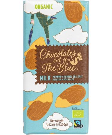 Chocolates out of the Blue | Fair Trade and Organic Belgian Milk Almond Caramel Sea Salt Chocolate Bars | 100g x 6 bars - Buy Online on GoSupps.com