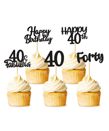 40 pieces Black Glitzer 40 Birthday Cupcake Topper 40th Birthday Party Cupcake Topper Picks for Girls Boys Teen Party Birthday Party Decoration