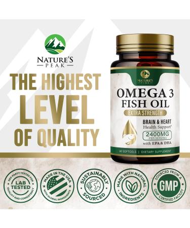 Omega 3 Fish Oil Pills 2400mg - Triple Strength Omega 3 Fish Oil Supplements - Best EPA & DHA Fatty Acids for Brain & Heart Health Support Nature's Omega3 Supplement 30 Day Supply - 60 Softgels 60 Count (Pack of 1) - Buy Online on GoSupps.com