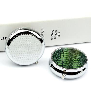 Stylish Round Pill Box - Alligator Skin Print | 3 Compartment Portable Organizer - Decorative Metal Medicine Case - Buy Online on GoSupps.com