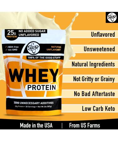 TGS 100% Whey Protein Powder 2lb - Unflavored, Unsweetened, Keto Friendly, All Natural - Low Carb, Low Calorie, Soy & Gluten Free - Made in USA - Buy Online on GoSupps.com