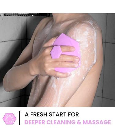 Silicone Body Scrubber - Gentle Exfoliating & Massage Shower Brush with Ergonomic Handle - Buy Online on GoSupps.com
