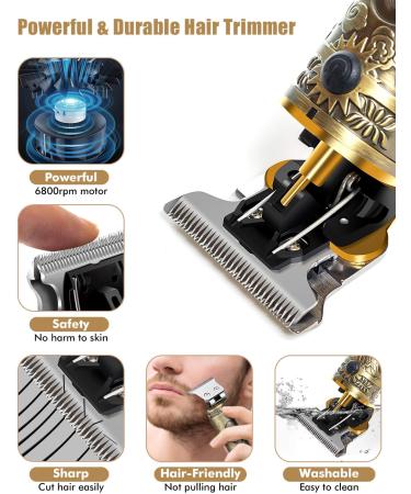 Qhou Upgraded T Blade Hair Trimmer for Men - Cordless Electric Hair Clippers & Beard Shaver with Limit Combs & LED Display - Premium Bronze Finish | International Shipping Available - Buy Online on GoSupps.com