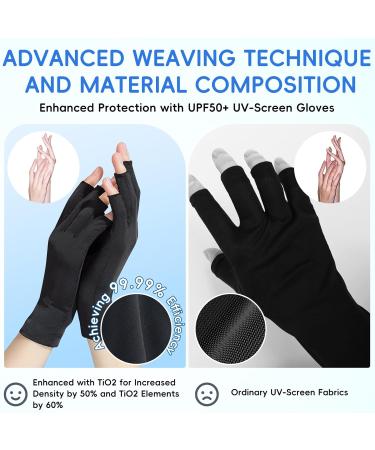 2 Pairs UV Protection Gloves Professional Gel Manicure Gloves Soft Comfortable Gloves Sun Cream Fingerless Gloves for Excursions (Black) - Buy Online on GoSupps.com