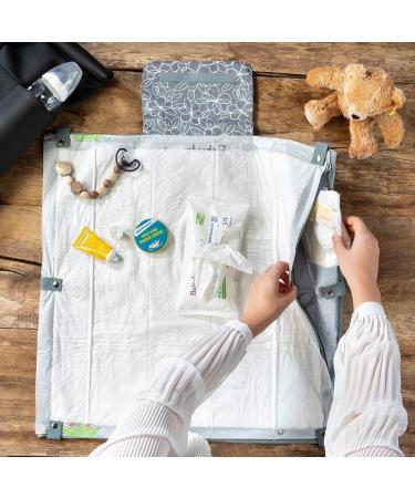 Luxdag Wrap Pad 60x60cm - Washable Changing Mat with Compartments for Diapers & Wipes - Portable Diaper Bag in Gray/Flower Print - Buy Online on GoSupps.com