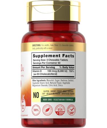 Carlyle Chewable Vitamin D3 6000 IU Tablets | 180 Count | Natural Berry Flavor | Vegetarian Non-GMO & Gluten Free - Buy Online on GoSupps.com