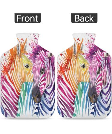 Zebra-Striped Hot Water Bottle with Fluffy Cover - 2L Capacity for Cozy Nights | Pain Relief for Adults & Kids | Rainbow Zebra Design - Buy Online on GoSupps.com