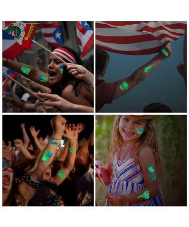 Independence Day Luminous Temporary Tattoos - 10 Sheets Glow in the Dark Stickers for July 4th Celebration - Men, Women, Kids Fake Body Art - Buy Online on GoSupps.com