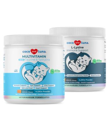 Lysine + Multivitamin for Cats - Immune Support Skin and Coat Health Eye Support - with EPA and DHA Taurine and Spirulina
