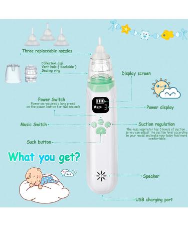 Rgdood Electric Nasal Aspirator for Baby with Music Soothing Function - Rechargeable Nose Sucker with 3 Silicone Tips - Buy Online on GoSupps.com