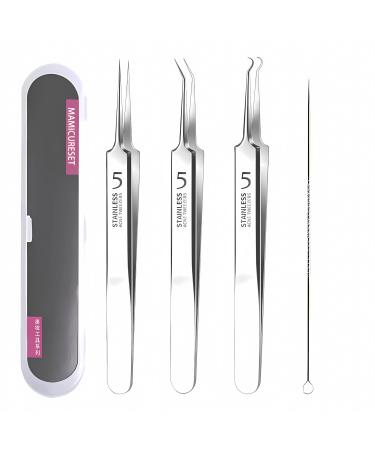 4 Pcs Pimple Blackhead Remover Tool Kit 4-in-1 Blackhead Comedone Acne Professional Stainless Pimples Comedone Extractor with Portable Case (Silver)