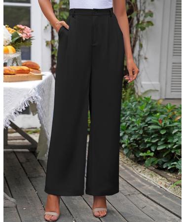 Vetinee High Waisted Wide Leg Dress Pants for Women | Business Office Trousers with Pockets | Black - Buy Online on GoSupps.com