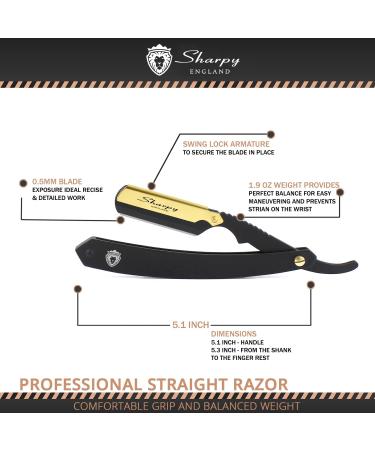SHARPY Matte Black Cut Throat Razor Kit - 24K Gold Plated Straight Razor for Men - Professional Barber Shaving Set - Buy Online on GoSupps.com
