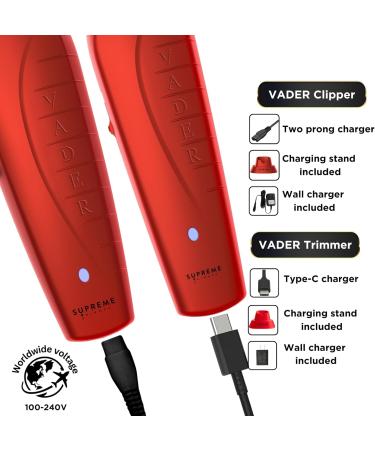 Supreme Trimmer 2-in-1 Vader Clipper & Trimmer Kit | Cordless Beard Trimmer & Clippers Set for Barbers & Home | DLC Coated Blades | Red Kit - International Shipping Available - Buy Online on GoSupps.com