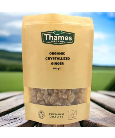 Organic Crystallized Ginger - High Energy Chewy Vegan GMO-Free Certified Organic - Sweet and Spicy Snack or Cooking Ingredient - Thames Organic 250g - Buy Online on GoSupps.com