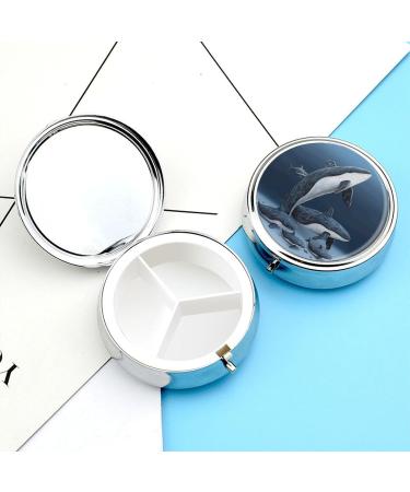 Decorative Round Pill Box - Whale Family Print 3 Compartment Medicine Organizer Portable Metal Pill Case - Buy Online on GoSupps.com