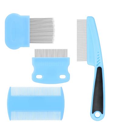 Tonyg-P flea comb for cats and dogs 4 pieces of cat dog flea comb pet tears stain remover kamm set pet dog cat care comb blue