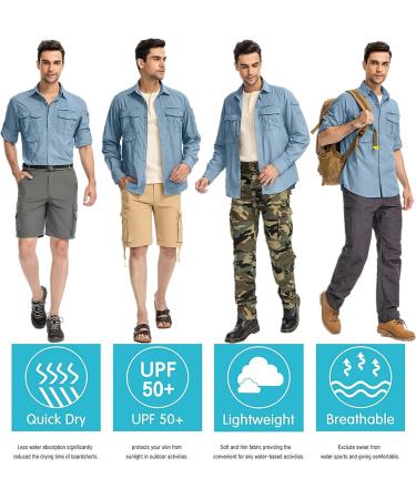Men's Sun Protection Hiking Fishing Safari Shirt | Quick Dry Cargo | Blue X-Large - Buy Online on GoSupps.com