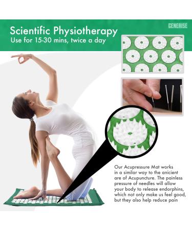 Generise Acupressure Mat and Pillow Set for Men & Women - Pain Relief for Back, Neck, and Muscles - Includes Travel Bag - Green with White Spikes - Buy Online on GoSupps.com