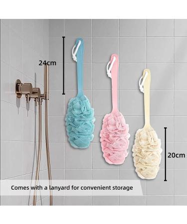 3-Piece Back Brush Set - Loofah Sponge Shower Brush & Long Handle Body Exfoliator - Unisex Shower Accessory (Green Pink & Milky White) for Glowing Skin - Buy Online on GoSupps.com