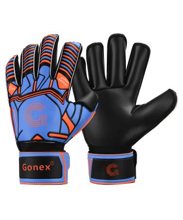 Gonex GK Goalie Gloves Soccer Goalkeeper Gloves with Fingersave Spines, Youth & Adult Pro-Level Gollies Golly Gloves, Roll Cut Finger Protection, 3.5mm Superior Grip B: Blue Adult 8