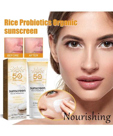 Rice Sunscreen Organic Sunscreen SPF50 Face &Body Sun Cream Strong Sun Protection Sun Lotion with Rice Extracts Refreshing Body Suncream Non-Greasy & Breathable Moisturiser Sunscreen for Oily Skin-40g - Buy Online on GoSupps.com
