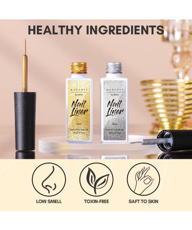 Makartt Painting Nail Gel Liner Polish Set Glitter Silver Gold Gel Liner Nail Polish Drawing Metallic Nail Gel with Build in Thin Brush Glossy Chrome Gel Soak Off UV/LED Nail Art Manicure Set - Buy Online on GoSupps.com