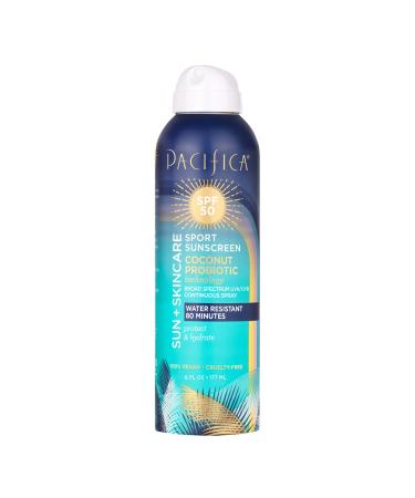 Pacifica Beauty Sun + Skincare Sport Sunscreen Spray With Coconut Probiotic, SPF 50, 6 Fl.Oz