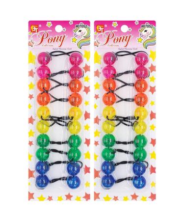 Beauty Town 20 Pcs Hair Ties 20mm Ball Bubble Ponytail Holders Colorful Clear Assorted Elastic Accessories for Kids Children Girls Women All Ages (Clear Magenta/Orange/Yellow/Sea Green/Navy)