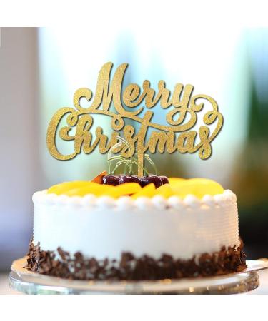 Merry Christmas Cup Cake Topper Christmas Theme Holiday Xmas Cupcake Topper for Party Wedding Cake Supplies Decorations Funny Cute 2022 Winter Festival Wood Gold Glitter Style-3 - Buy Online on GoSupps.com