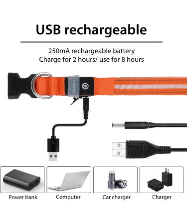Masbrill LED Dog Collar - Luminous Waterproof Adjustable Safety Band with 3 Flashing Lights for Small Medium & Large Dogs (48-60cm / 19-23.6inch) - Orange - Buy Online on GoSupps.com