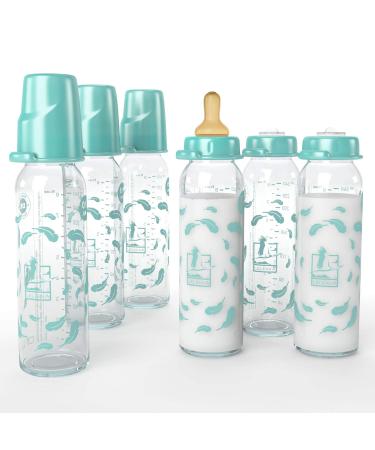 Pack of 6 Lelekka Standard glass bottle with round latex teat size M milk from birth 240 ml natural latex