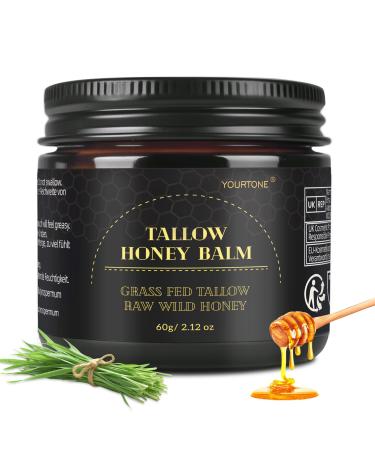 Beef Tallow for Skin Tallow and Honey Balm for Face Organic Grass-fed Beef Tallow Face Moisturizer for Deep Nourish and Soothe Dry Skin (2.12oz/60g) 2.12 Ounce (Pack of 1)