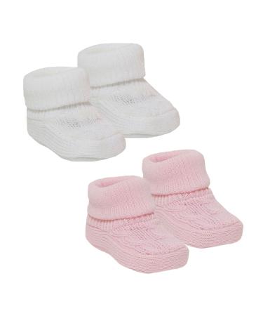 Royal Icon 2 x Pairs Baby Booties 0-3 Months - Adorable Warm and Safe Baby Slippers-Baby Boots Soft Stylish-Newborn Baby Boys Girls Bootees - Ideal for Indoor and Outdoor Use Ri352 0 Months White Pink Ri403