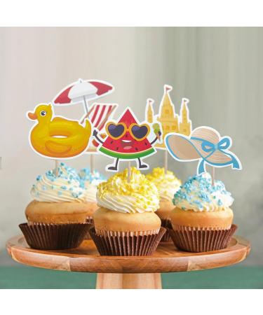 Mulukaya 32Pcs Summer Beach Themed Cupcake Toppers Sun Hat Surfboard Watermelon Goggles Treat Cake Picks for Pool Beach Birthday Hawaii Wedding Graduation Travel Party Decorations - Buy Online on GoSupps.com