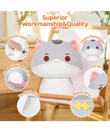 Mewaii 14'' Soft Cat Mushroom Stuffed Animal Plush Pillow Squishy Toy - Gray | 14 Inch - Buy Online on GoSupps.com