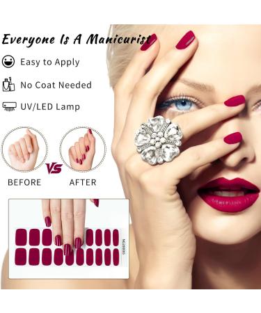 Angozo Gel Nail Stickers Semi Cured Gel Nails uv Nails Gel Nail Stickers 20 Pcs Gel Nail Wraps for Salon Nail File&Wooden Cuticle Stick-(Wine Red) - Buy Online on GoSupps.com